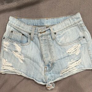 Light Blue Distressed Denim Shorts